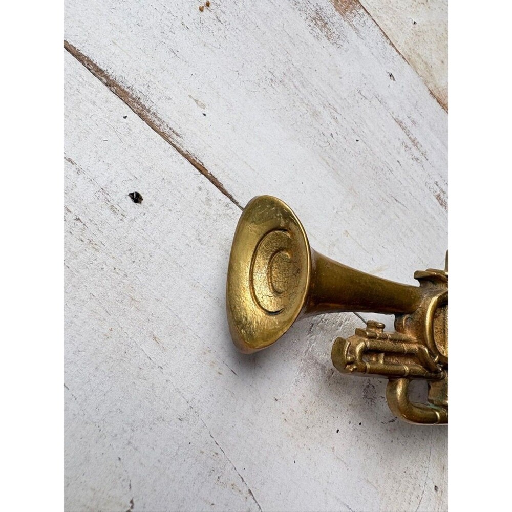 Vintage 70s leather belt Baron solid Brass Buckle cornet trumpet music band 34 - Picture 6 of 16
